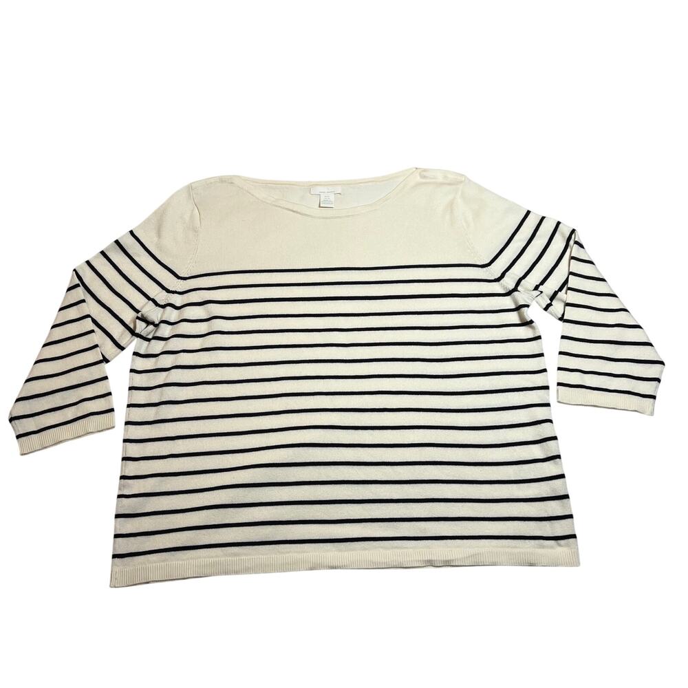 H&M Boat Neck Stripe Knit Top Size XL Stretch Coastal Nautical Preppy Casual